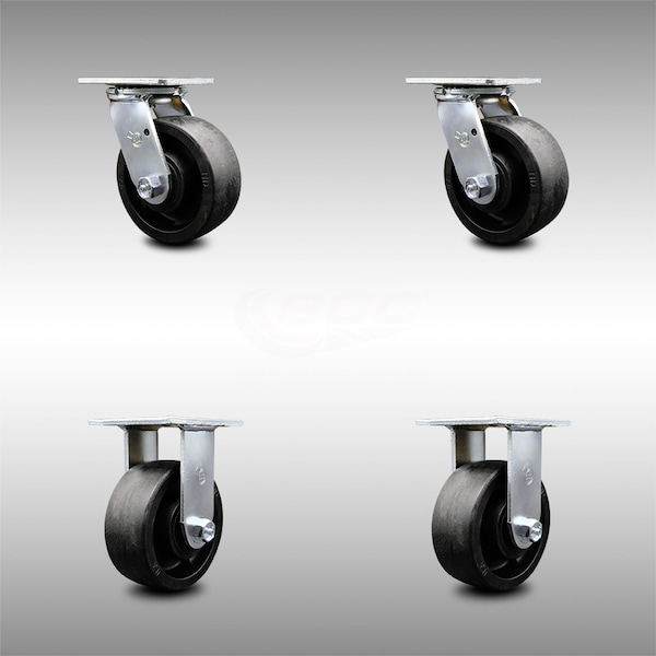 5 Inch SS Glass Filled Nylon Caster Set with Ball Bearings 2 Swivel 2 Rigid SCC